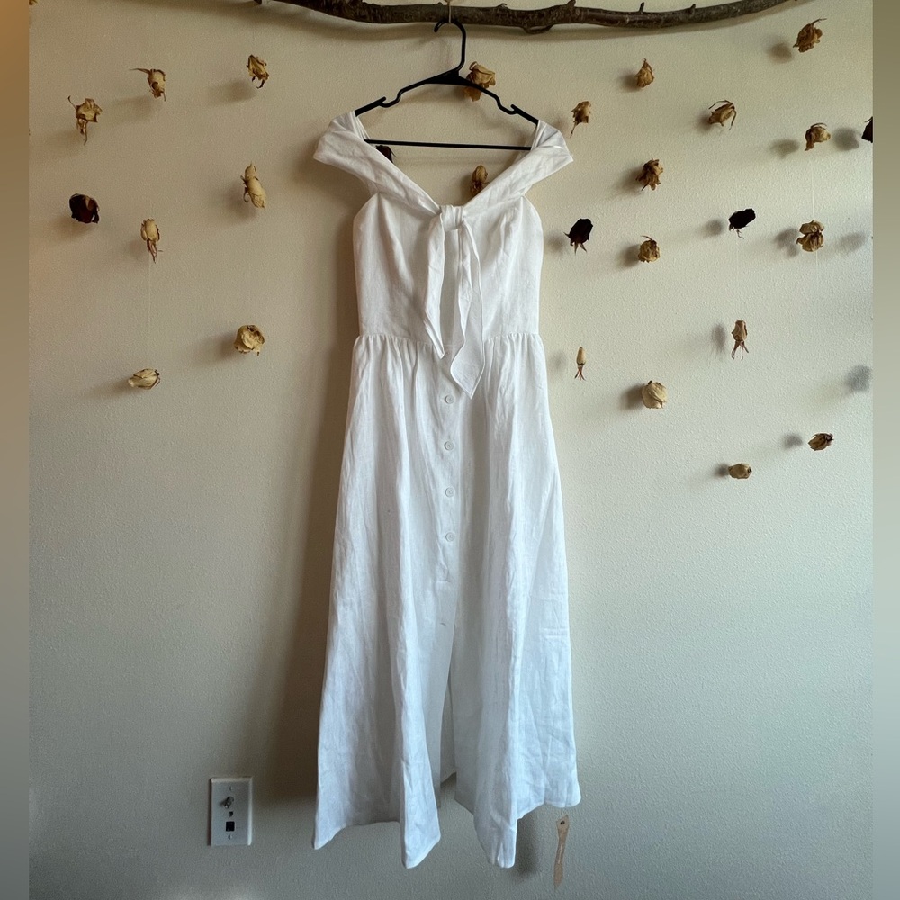 Reformation Strapless White Linen Dress